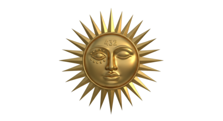Golden Sun Face with Rays and Number 432