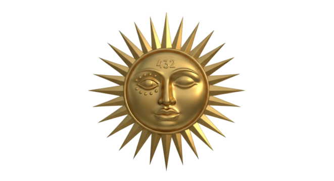 Golden Sun Face with Rays and Number 432