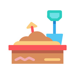 Vector art of sandbox with shovel and sandcastle