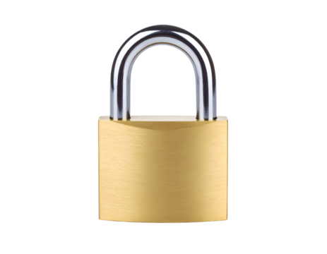 A shiny brass padlock with a silver shackle, symbolizing security and protection against unauthorized access.