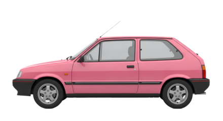 Pink Retro Hatchback Car Isolated on Black Background