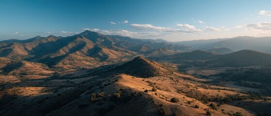 Obraz premium Cinematic Landscape Theme: Drone aerial of rolling hills painted in patchwork fields at sunset, aerial backdrop 