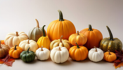 A Colorful Array Of Various Pumpkins Ideal For Autumn Decor And Seasonal Celebrations In A Light Background