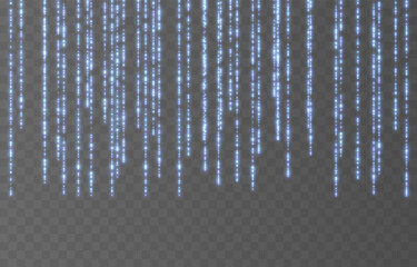 Glowing falling garlands png. Bright Christmas blue lights. Christmas decoration for holiday design.