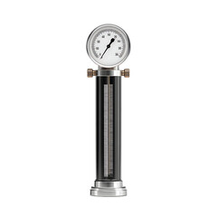 Retro industrial gauge showing a level above zero set against a transparent background adding focus to the antique instrument