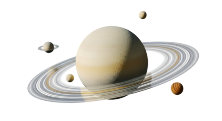 Saturn and its moons in the vastness of space