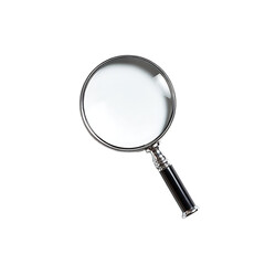 A shiny magnifying glass with a classic design isolated against a stark transparent background Perfect for inspection and clarity