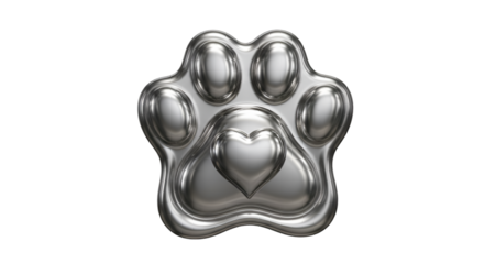 Silver Paw Print with Heart Emblem