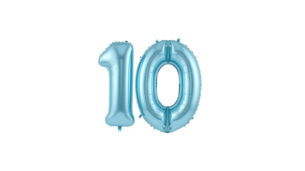Light Blue Number Ten Foil Balloon on Transparent Background