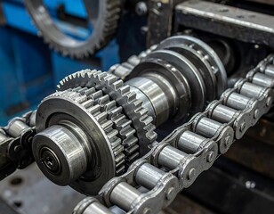 Fototapeta premium Close-up of industrial gears and chain