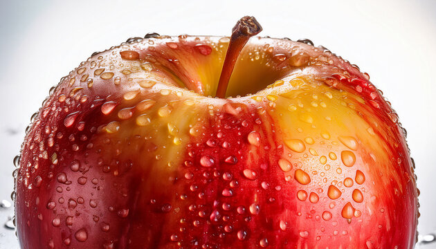 Close Up Of A Vibrant Red And Yellow Apple Covered In Water Droplets - Powered by Adobe