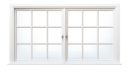 Glass window pane design showing clear transparent surface, architectural home element, building interior structure frame isolated on white background