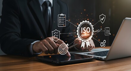 Business Professional Achieving ISO Quality Standards with Digital Tools