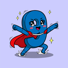 Cute Superhero Action Number 9 Character Vector Illustration