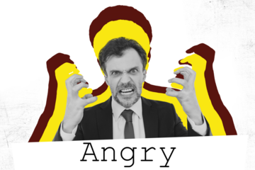 Photo collage artwork minimal picture of angry furious lady shouting you isolated graphical background