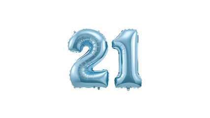 Light Blue Number Twenty-One Foil Balloons for 21st Birthday Celebrations