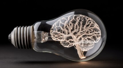 glowing brain inside lightbulb