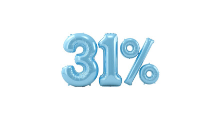 Light Blue 31% Number Balloons on Transparent Background