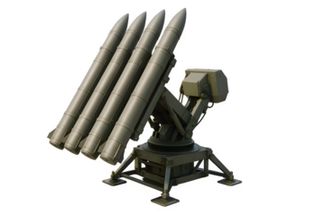 Professional 3D Render of Surface-to-Air Missile System on Rotating Launcher Transparent PNG