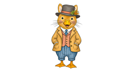 Obraz premium Adorable Duckling Illustration in Dapper Attire with a Hat
