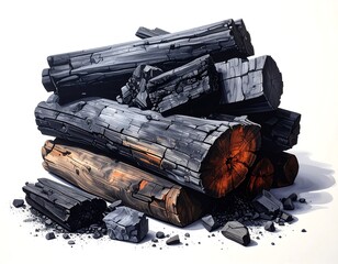 Charcoal logs piled high