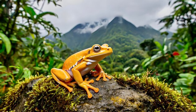 yellow frog on a rock