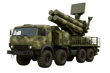 Camouflaged Military Truck with Air Defense Missile System Transparent PNG