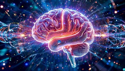 holography of the human brain in purple tones