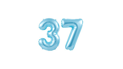 Light Blue Number Thirty-Seven 37 Foil Balloons on Transparent Background