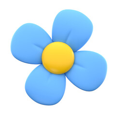 Simple 3D Rendered Blue and Yellow Flower Decorative Nature Element