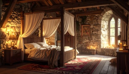 Fototapeta premium Elegant European Bedroom InteriorsClassic European Bedroom SanctuaryTimeless European Bedroom CollectionCozy European Bedroom Retreat