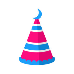 A flat vector party hat icon illustration in pink blue white solid minimal modern celebration concept