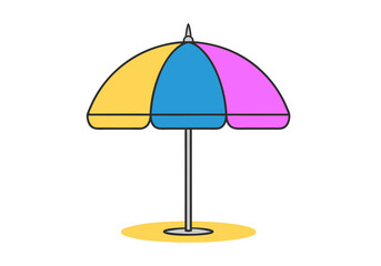 Beach umbrella icon flat vector illustration in yellow blue pink solid minimal modern summer vacation concept