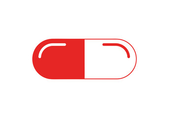 Capsule medicine icon flat vector illustration in red and white solid minimal modern healthcare design concept