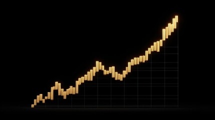 Golden bar chart displaying upward trend in financial growth, investment performance, and market success against a dark background
