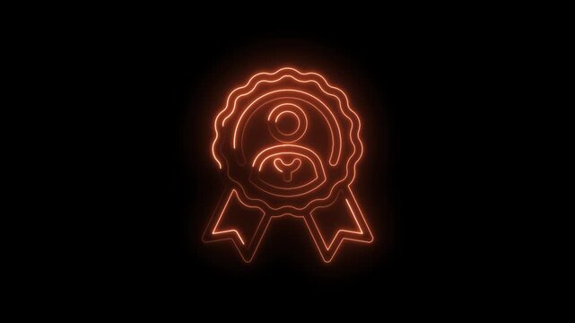 Glowing neon illustration of employee of the month badge on a dark background