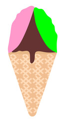 Delicious and colorful ice cream cone illustration featuring three vibrant flavors, perfect for summer!