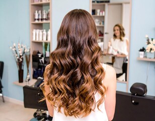 Fototapeta premium Woman's beautiful, wavy hair in a salon