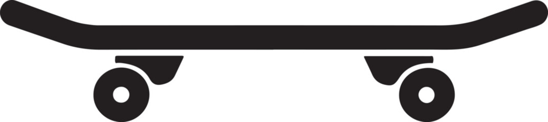 Simple black silhouette of a skateboard viewed from the front showing the deck and two wheels