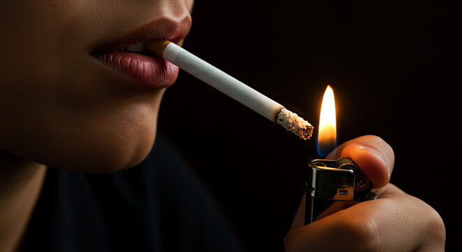 woman lighting a cigarette