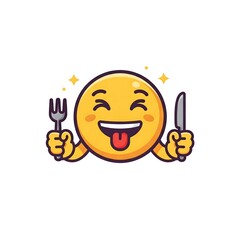 Hungry Emoji Holding Fork and Knife, Salivating and Eager to Eat on an Isolated White Background.