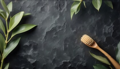 Retro style realistic photo of a stylish bamboo toothbrush at the bottom, with ample copy space at the top for text, ideal for eco friendly branding or personal care promotions.