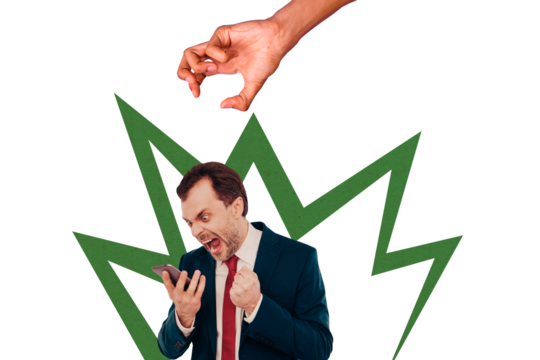 Composite artwork collage image picture of arrm elegant man scream smart phone isolated on creative background