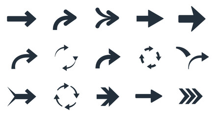 Set of various arrow icons and symbols in black and white, perfect for web design and navigation elements