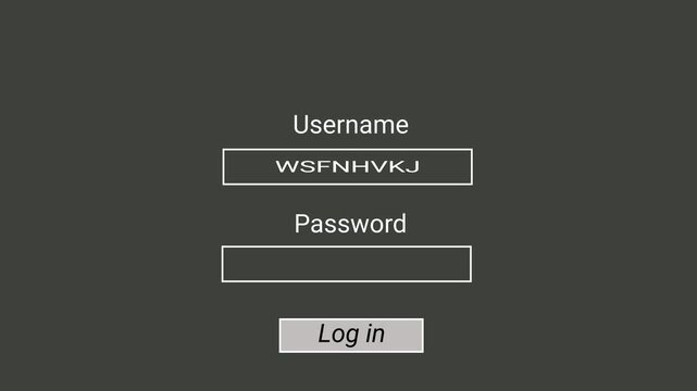Minimal username and password login box animation with text 4k uhd.