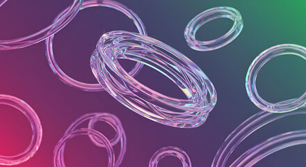 Abstract Gradient Background with Floating Luminous Rings and Geometric Shapes