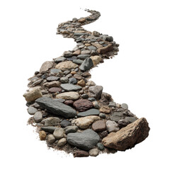 Winding path of smooth river stones creates a natural trail in a serene outdoor setting