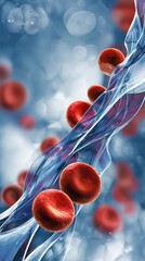 Red blood cells in motion through vessels