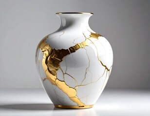 A white vase with gold crackle