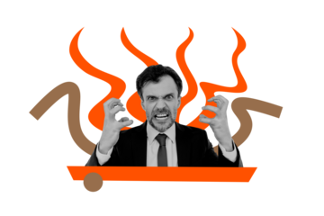 Composite trend artwork 3D sketch photo collage of fired angry office manager business aged man burnout scream face emoji grimace bad mood